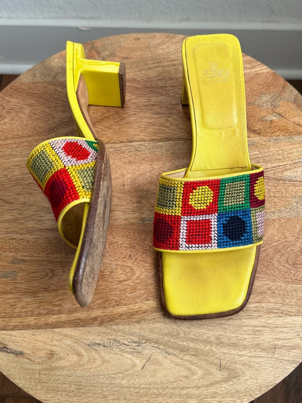 Fendi Multicolor Needlepoint Mules sz: 7.5